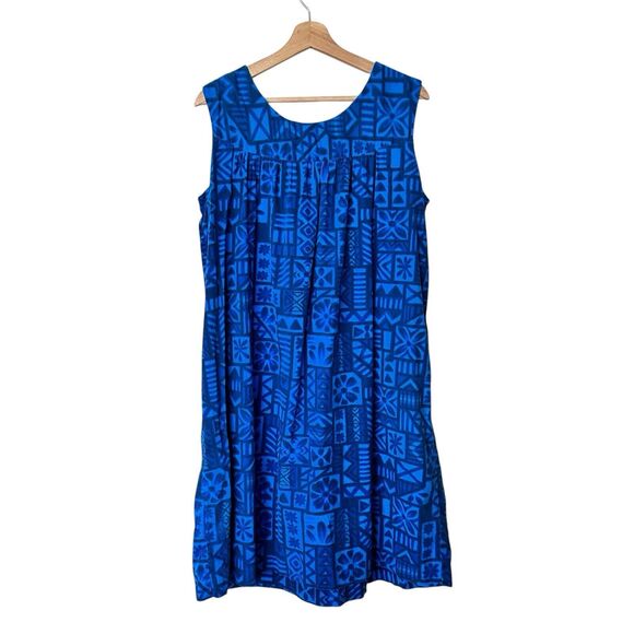 Vintage UI-Maikai hawaiian M dress Blue Muu Muu Sleeveless Midi dress - Picture 2 of 10